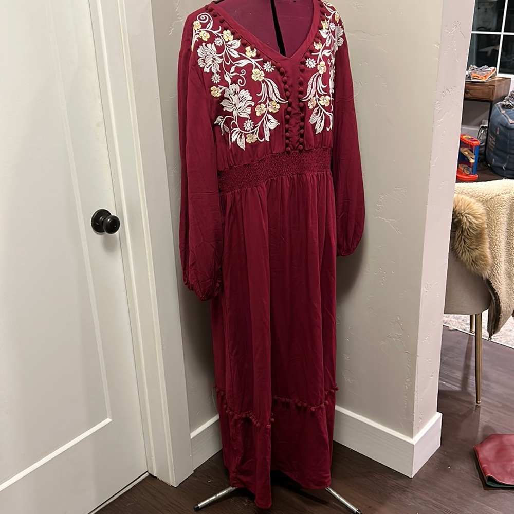 Maroon embroidered maxi dress